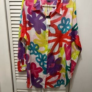 Colorful long sleeve button down sheer shirt